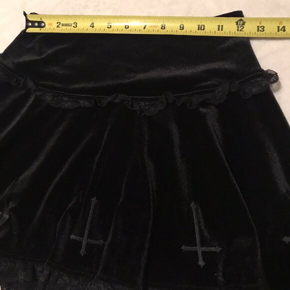 Whimsigoth Fairy Black Cross Detail Velvet Lace Skirt Goth Size Small - Picture 6 of 8